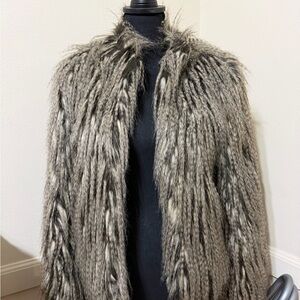 Topshop Faux Fur Jacket in Black and Cream